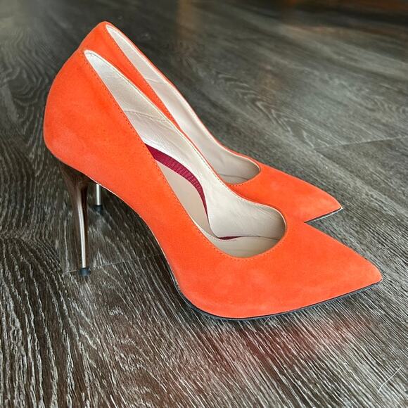 EUC Enrico Cuini Farah Tangerine Suede Pumps 35.5 C Rose Gold Heel ALIA Tech 4in - Picture 14 of 16